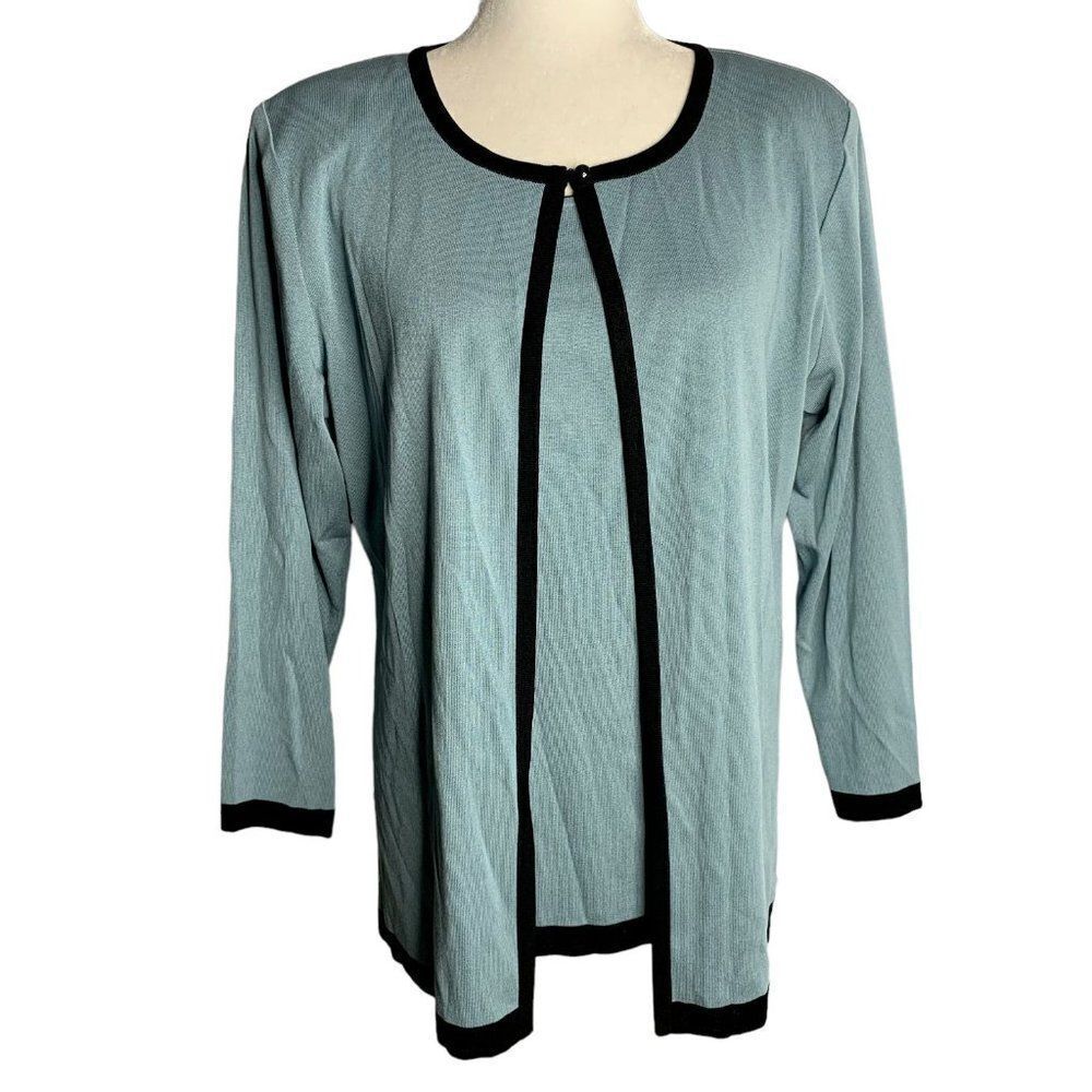 Misook Twin Cardigan Tank Shell Top Set M Blue Gray Stretch Knit